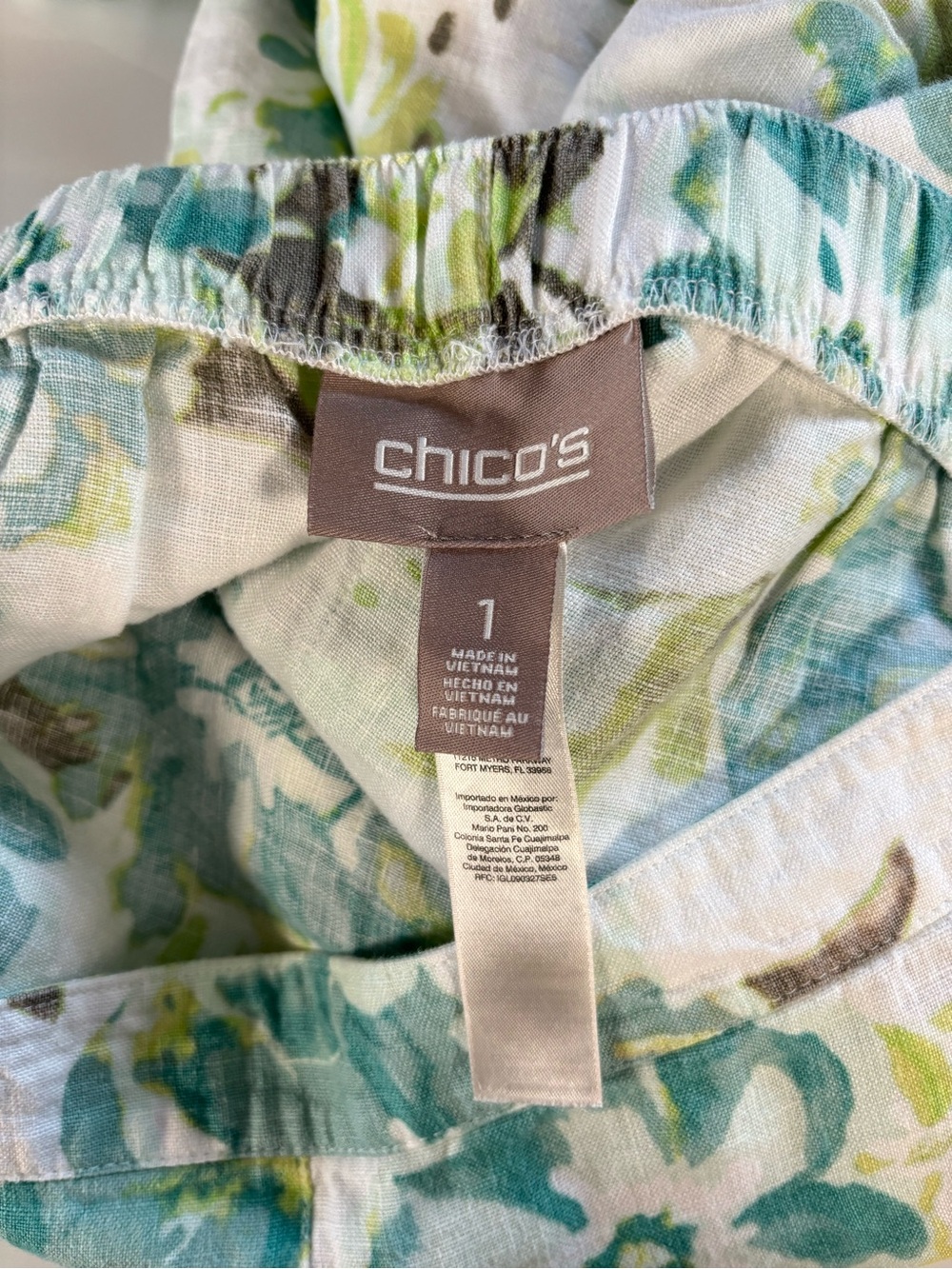 Chico’s blue green floral botanical garden print summer linen pull on pants M - Picture 10 of 11